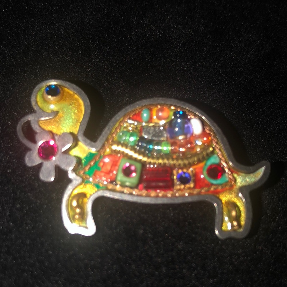Seeka Playful Turtle and Flower Pin